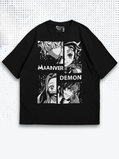 Unisex Demon Slayer Inspired Black Oversized Tee | Maanver Streetwear Maanver.com
