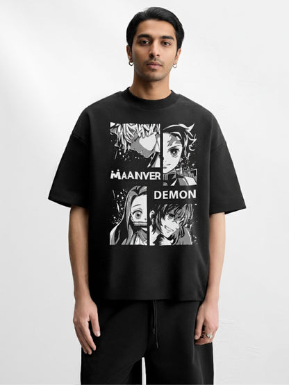 Unisex Demon Slayer Inspired Black Oversized Tee | Maanver Streetwear Maanver.com
