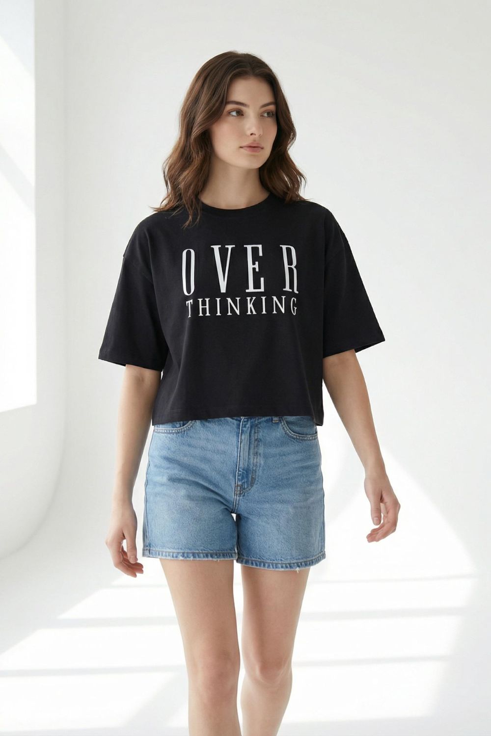 Black Crop Top Over Thinking T-Shirt – Comfortable Cotton Fabric maanver clothing