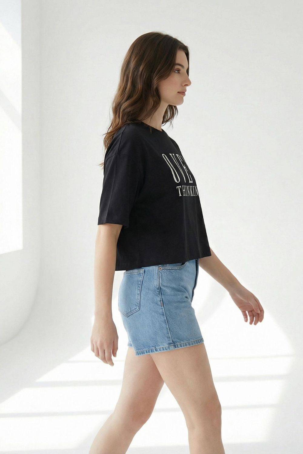 Black Crop Top Over Thinking T-Shirt – Comfortable Cotton Fabric maanver clothing
