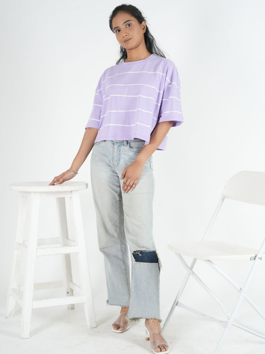 Lavender Artistic Crop Top Oversized T-shirt maanver clothing
