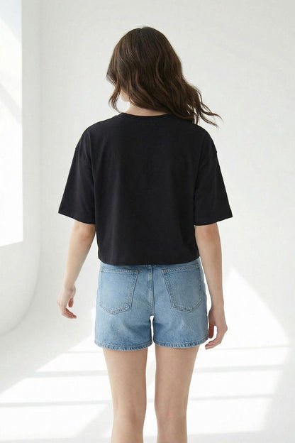 Black Crop Top Over Thinking T-Shirt – Comfortable Cotton Fabric maanver clothing