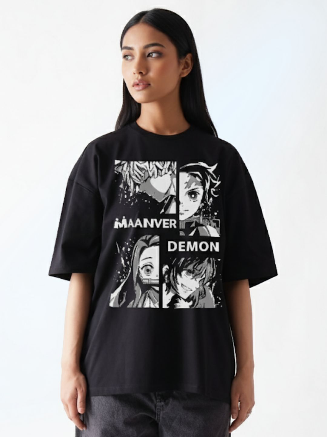 Unisex Demon Slayer Inspired Black Oversized Tees | Maanver Streetwear