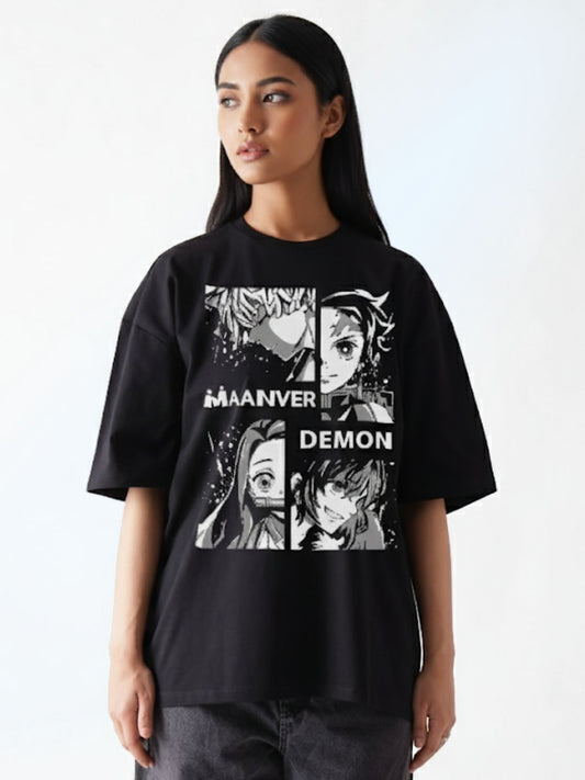 Unisex Demon Slayer Inspired Black Oversized Tees | Maanver Streetwear