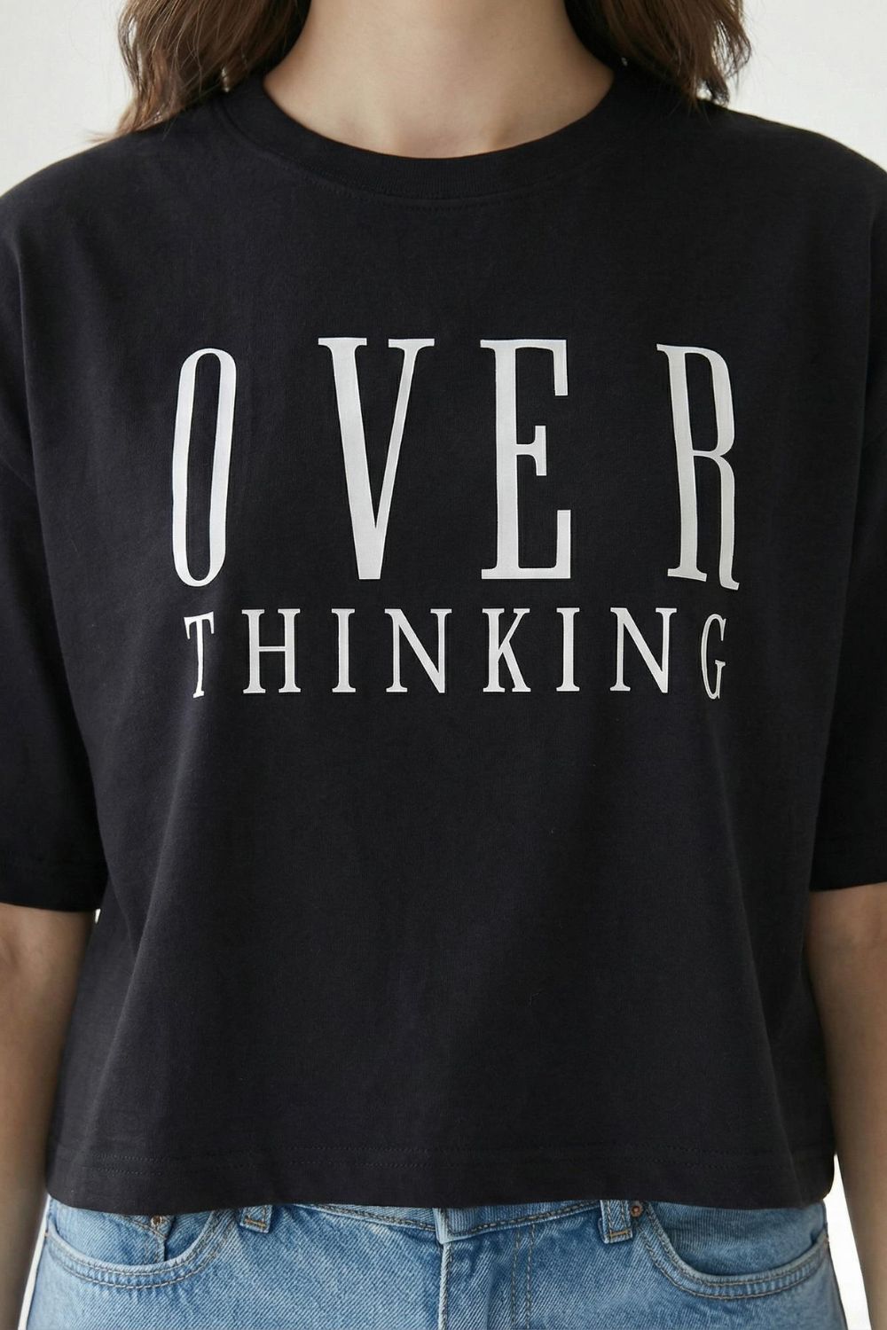 Black Crop Top Over Thinking T-Shirt – Comfortable Cotton Fabric maanver clothing
