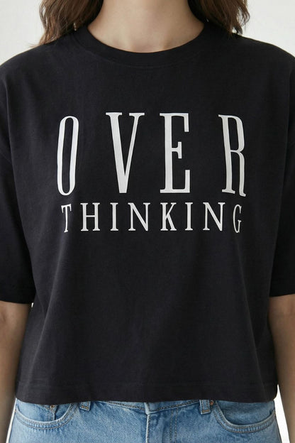 Black Crop Top Over Thinking T-Shirt – Comfortable Cotton Fabric maanver clothing
