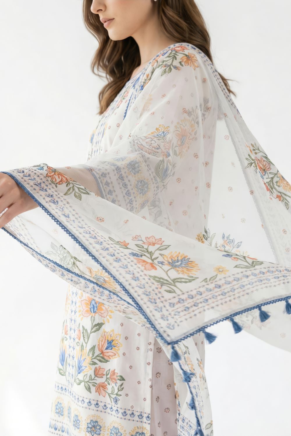 Ivory pastel floral Kurta Set Maanver.com