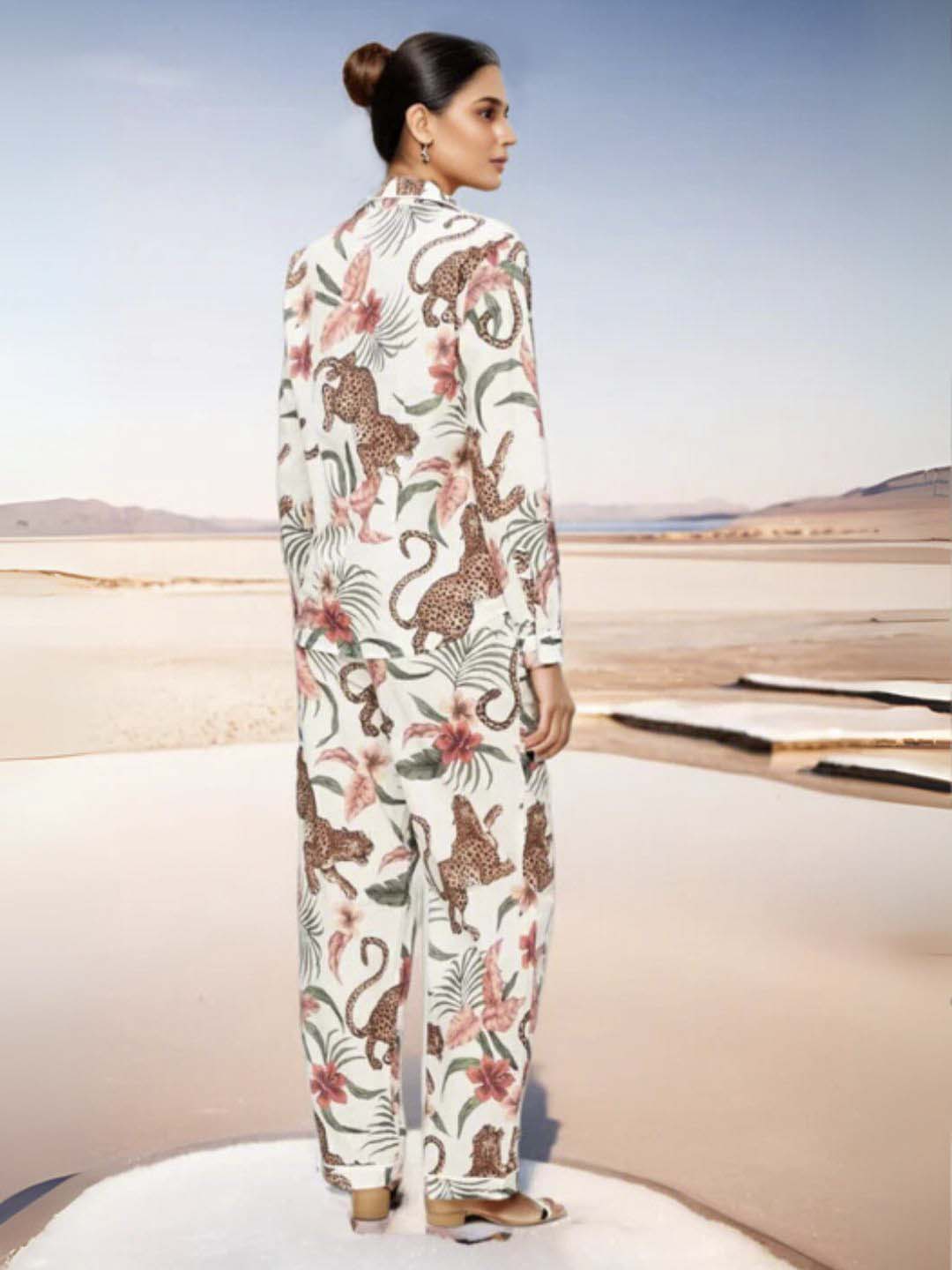Animal White Print Satin Cotton Coords Maanver.com