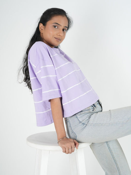 Lavender Artistic Crop Top Oversized T-shirt maanver clothing
