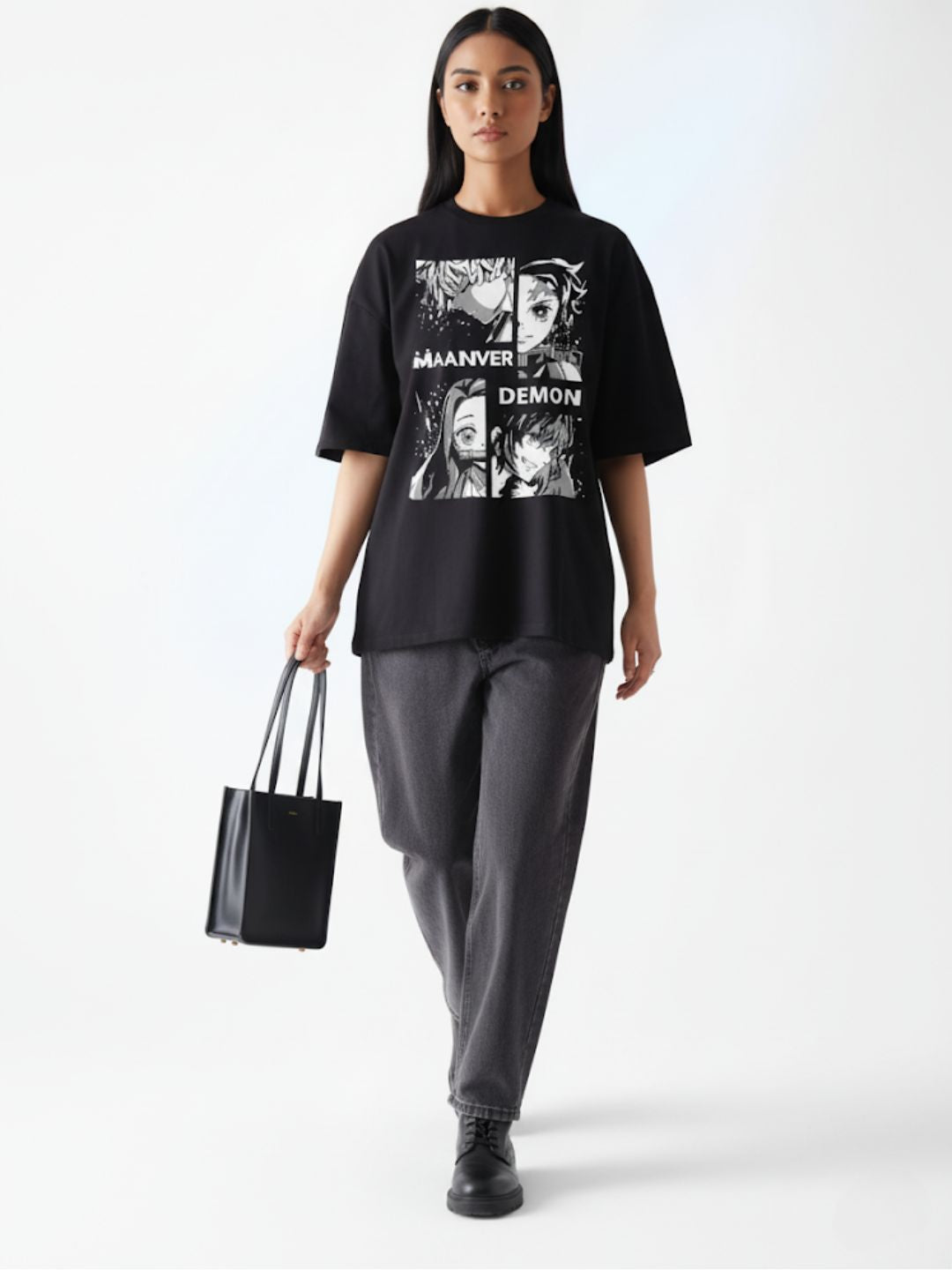 Unisex Demon Slayer Inspired Black Oversized Tees | Maanver Streetwear
