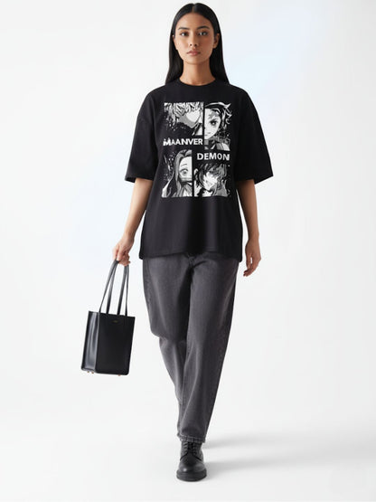 Unisex Demon Slayer Inspired Black Oversized Tee | Maanver Streetwear Maanver.com