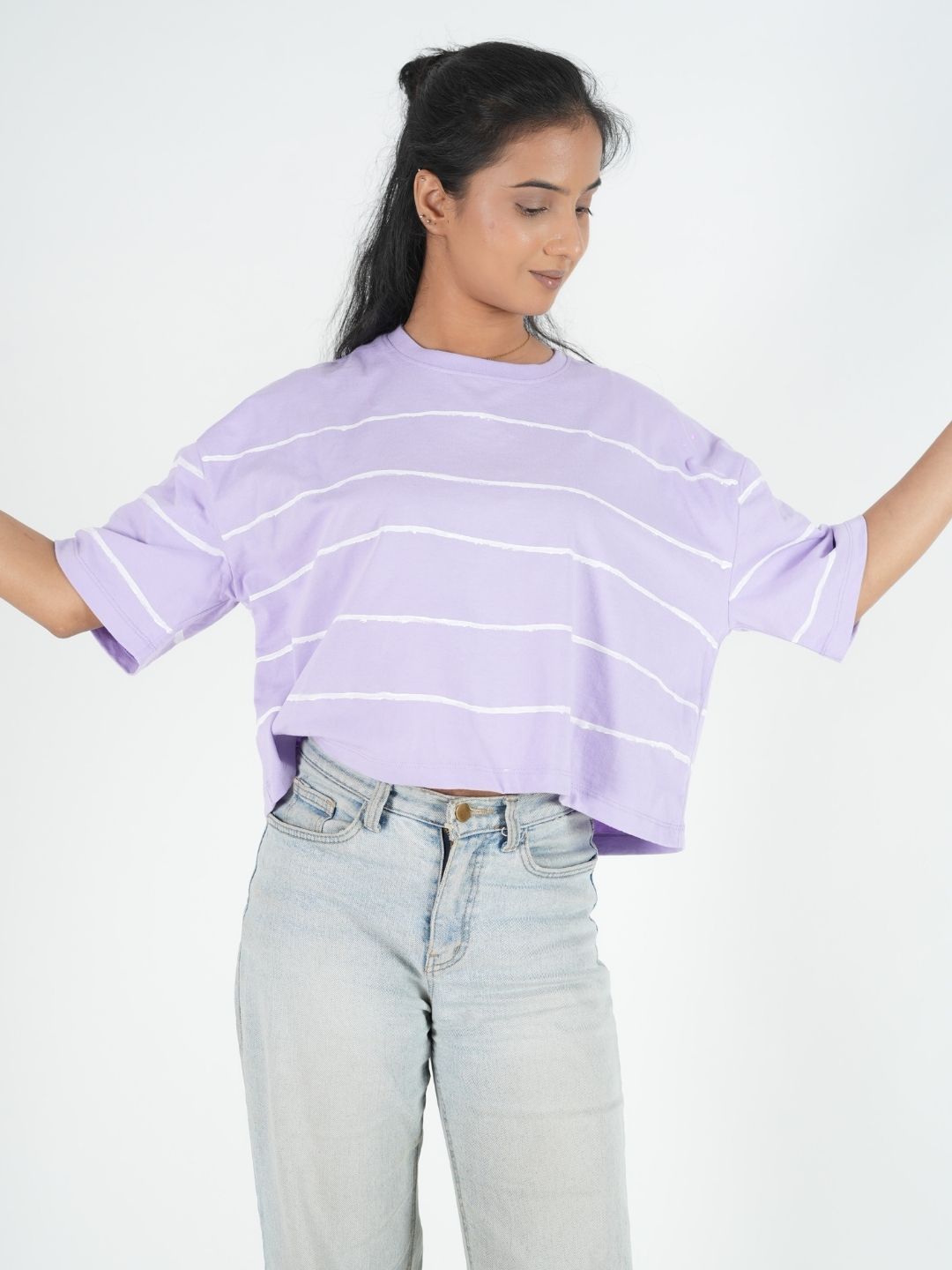 Lavender Artistic Crop Top Oversized T-shirt maanver clothing
