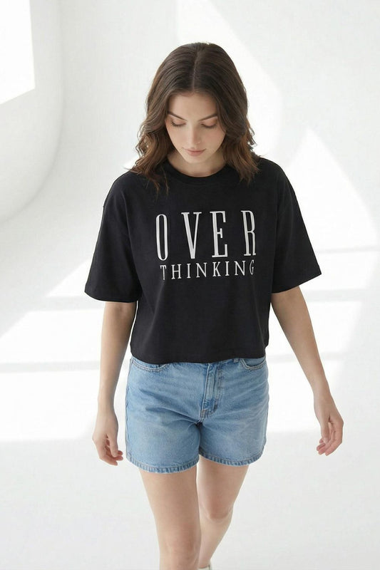 Black Crop Top Over Thinking T-Shirt – Comfortable Cotton Fabric maanver clothing