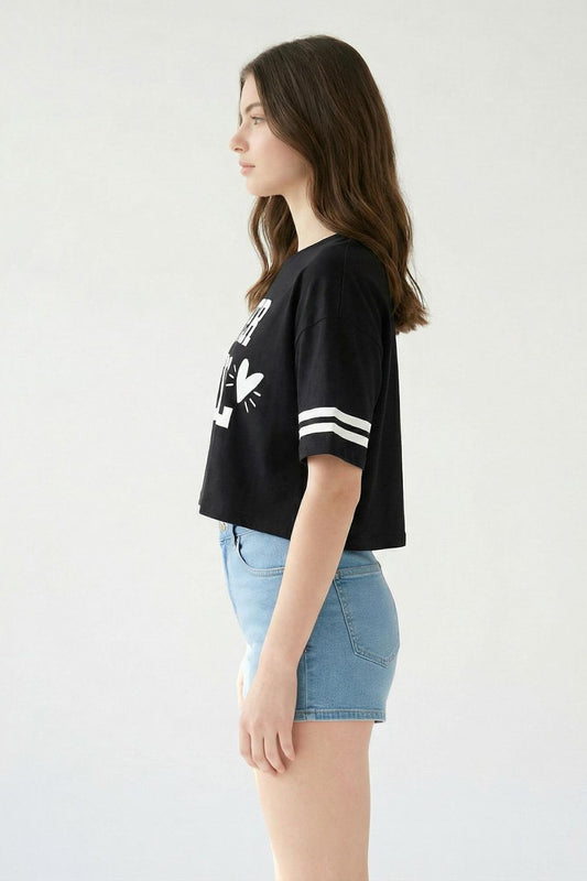 Super Cool Black Crop Top T-Shirt maanver clothing