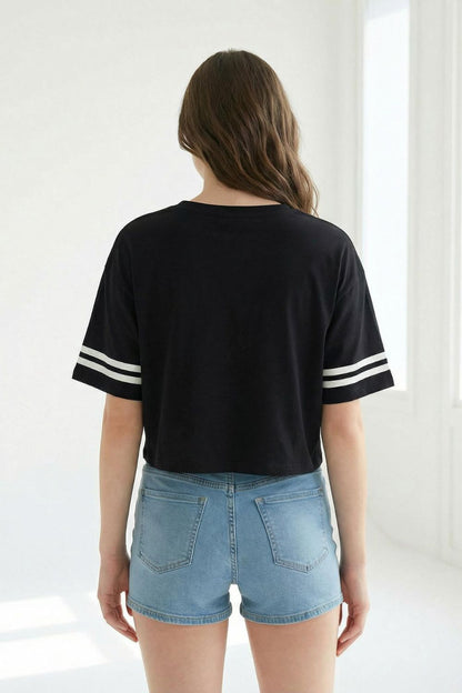 Super Cool Black Crop Top T-Shirt maanver clothing