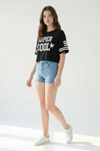 Super Cool Black Crop Top T-Shirt maanver clothing