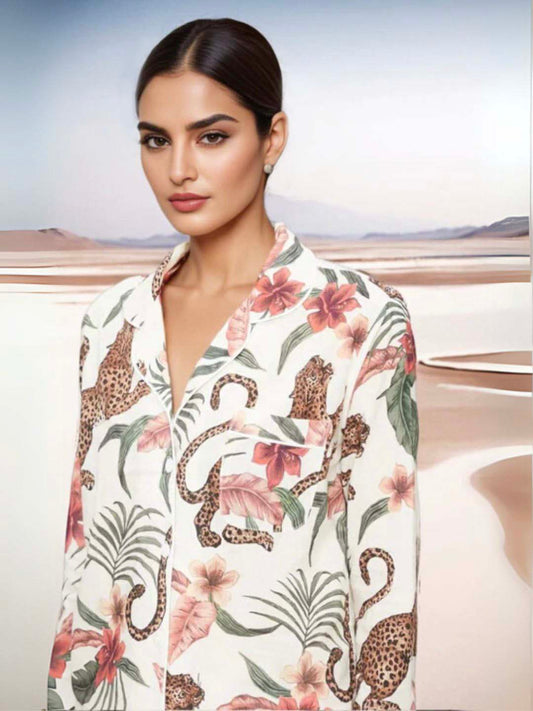 Animal White Print Satin Cotton Coords Maanver.com