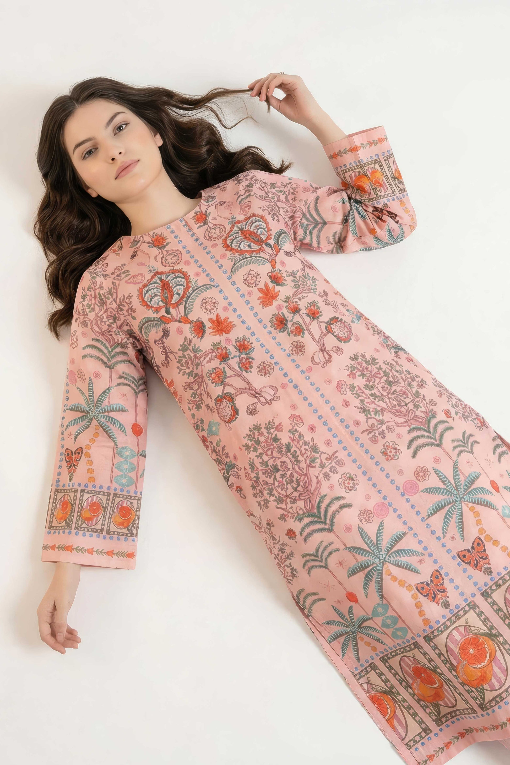 Blush Pink Festive Printed Kurta Set with Straight Pants Maanver.com
